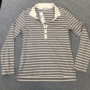 NWTLacoste long sleeve V-neck collared striped top
